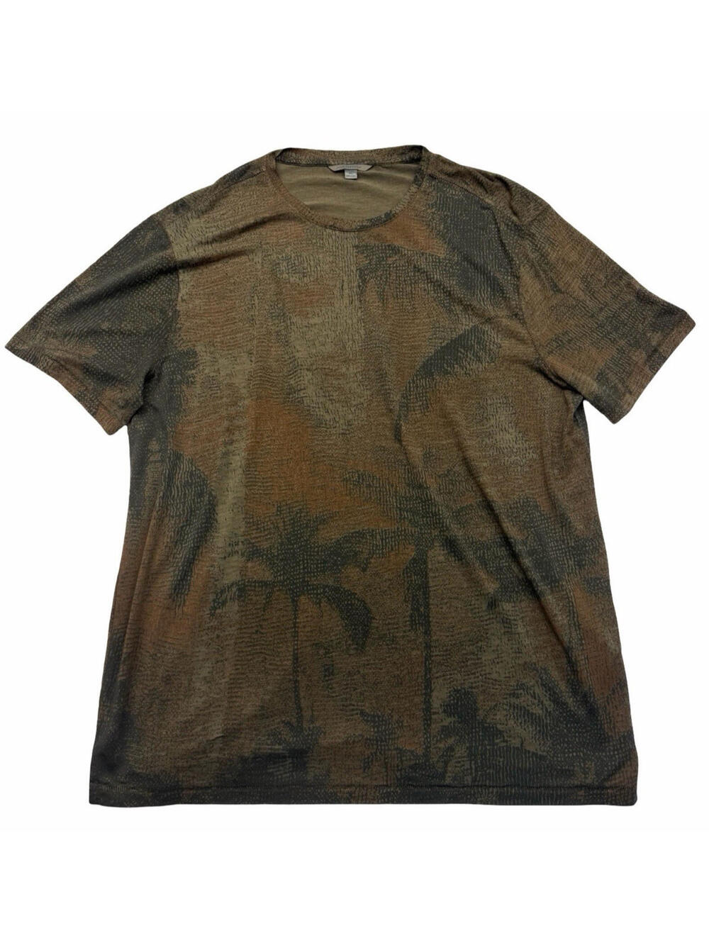 John Varvatos Gobi Crew Organic Cotton T-Shirt Palm Print Brown Size XL